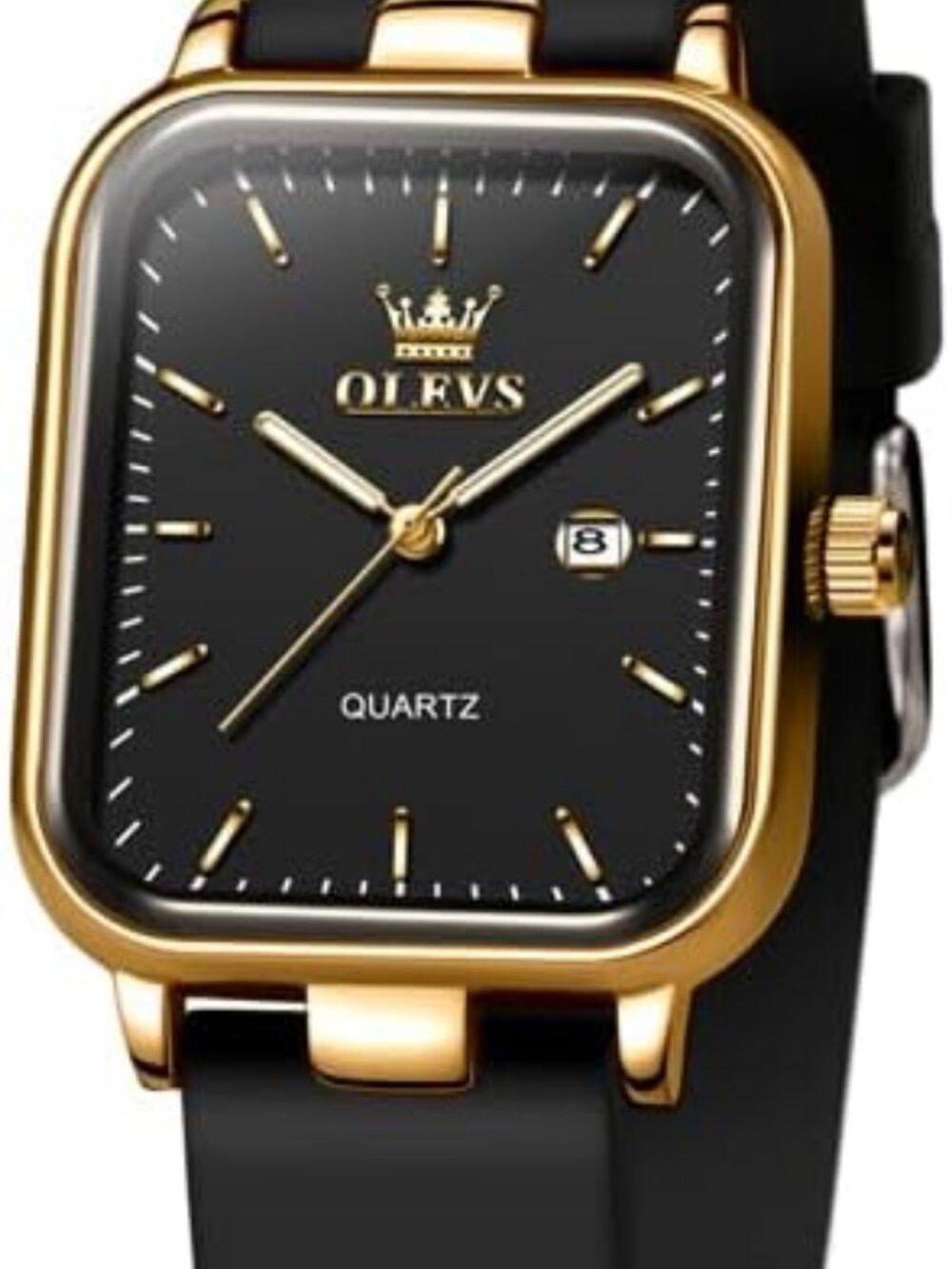 Women's Black Gold  Square Silicone Band Waterproof Luxury Elegant Casual Watch